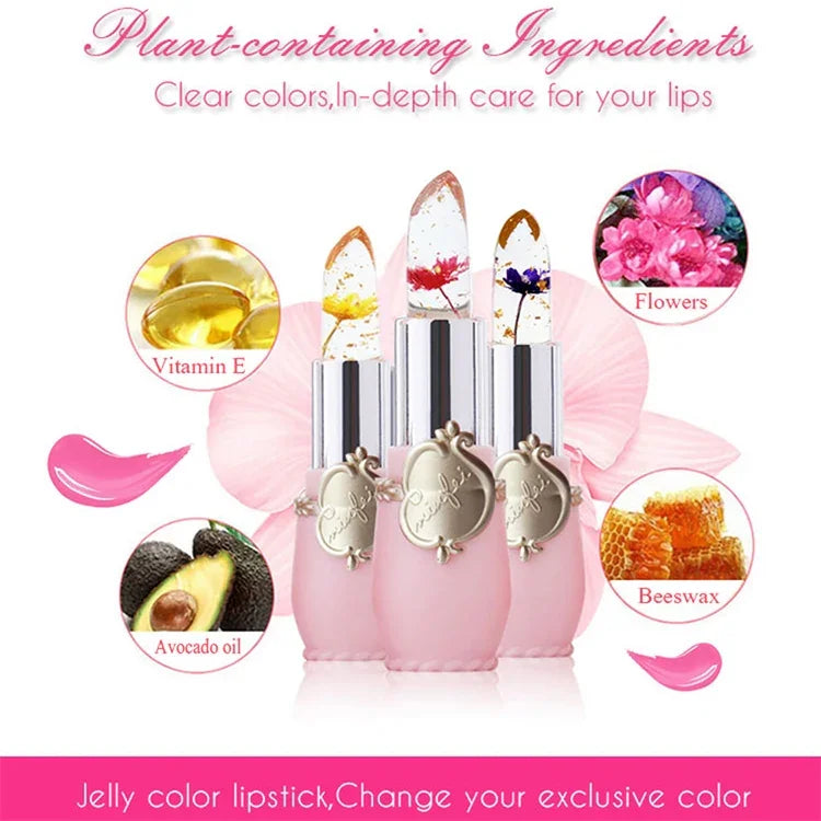 ลิปบาล์มเจลบำรุงผิวเปลี่ยนสีโปร่งใส ดอกไม้ ติดทนนาน สีชมพูอ่อน สีแดงกุหลาบ สีแดงเข้ม สีเหลือง สีเขียวอ่อน สีม่วง