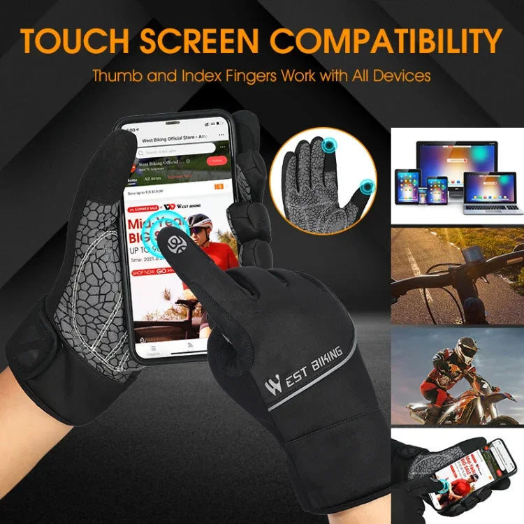 ถุงมือสกีผ้าฟลีซอุ่นสำหรับฤดูหนาว WEST BIKING YP0211220 ถุงมือขี่จักรยานซิลิโคนกันลื่น, M, L, XL