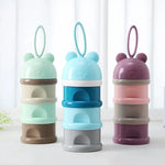 กล่องเก็บอาหารเด็กแบบพกพาสไตล์กบ 3 ชั้น กล่องผงนมการ์ตูน สีฟ้า เขียว ม่วง