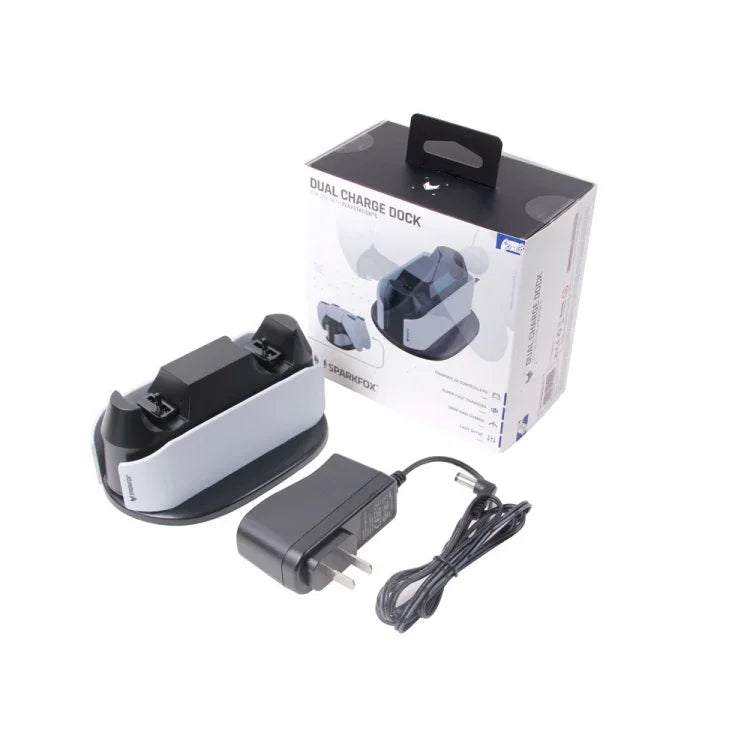 SPARKFOX W20P508 ที่ชาร์จคู่พร้อมที่จับชาร์จไร้สายแบบ Contacts สำหรับ PS5, สไตล์:, ที่ชาร์จ+สายข้อมูล+ปลั๊กชาร์จ, ที่ชาร์จ+สายข้อมูล