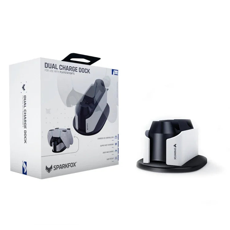 SPARKFOX W20P508 ที่ชาร์จคู่พร้อมที่จับชาร์จไร้สายแบบ Contacts สำหรับ PS5, สไตล์:, ที่ชาร์จ+สายข้อมูล+ปลั๊กชาร์จ, ที่ชาร์จ+สายข้อมูล