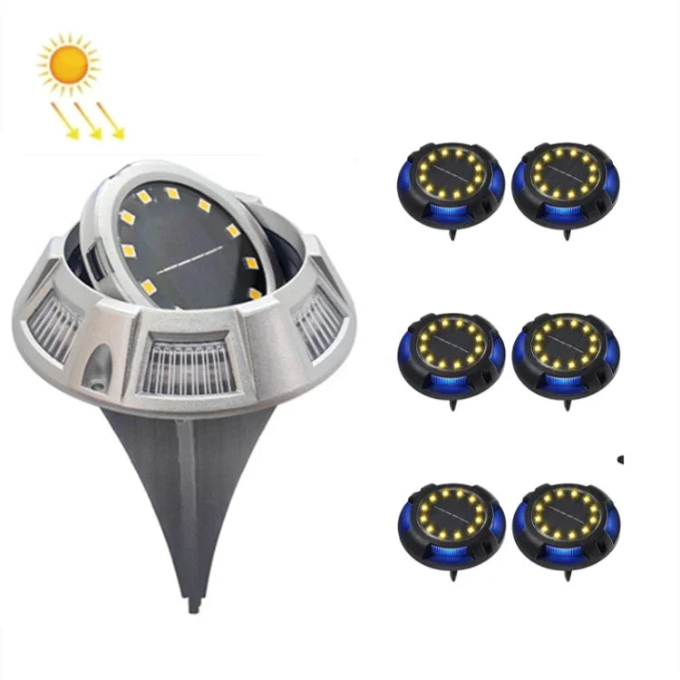 ไฟใต้ดินพลังงานแสงอาทิตย์หมุนได้ สำหรับสนามหญ้ากลางแจ้ง, สเปค:, 12 LEDs แสงขาว+น้ำเงิน (ตัวเครื่องอลูมิเนียม), 12 LEDs แสงอุ่น+น้ำเงิน (ตัวเครื่องอลูมิเนียม), 12 LEDs แสงขาว+สี (ตัวเครื่องอลูมิเนียม), 12 LEDs แสงอุ่น+สี (ตัวเครื่องอลูมิเนียม)