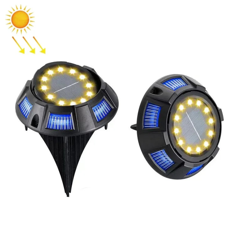 ไฟใต้ดินพลังงานแสงอาทิตย์หมุนได้ สำหรับสนามหญ้ากลางแจ้ง, สเปค:, 12 LEDs แสงขาว+น้ำเงิน (ตัวเครื่องอลูมิเนียม), 12 LEDs แสงอุ่น+น้ำเงิน (ตัวเครื่องอลูมิเนียม), 12 LEDs แสงขาว+สี (ตัวเครื่องอลูมิเนียม), 12 LEDs แสงอุ่น+สี (ตัวเครื่องอลูมิเนียม)