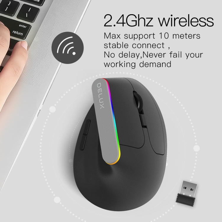 เมาส์ไร้สาย Bluetooth แนวตั้ง DELUX M618C 6 ปุ่ม 1600 DPI โหมดคู่ พร้อมไฟ RGB, รุ่น M618C (สีขาว), M618C (สีดำ)