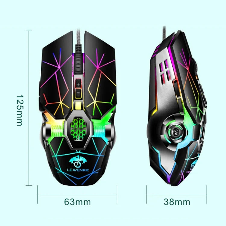 เมาส์เกมกลไก LEAVEN 7 ปุ่ม 4000 DPI มีสาย USB สำหรับคอมพิวเตอร์สำนักงาน พร้อมไฟ RGB, สายยาว 1.5 ม., รุ่น S30 สีดำ, S30 สีขาว, S30 สีชมพู, S10 สีดำ
