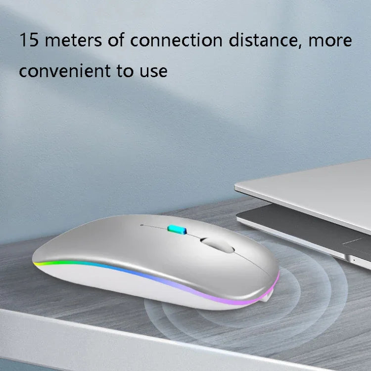 เมาส์ไร้เสียง Y20 4 ปุ่ม ชาร์จไฟได้ มีไฟเรืองแสงหลากสี สำหรับโน้ตบุ๊กและเกม ไร้สาย 2.4G + Bluetooth (สีเงิน)