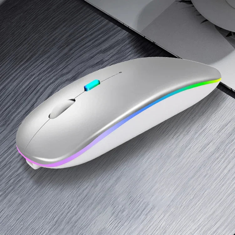 เมาส์ไร้เสียง Y20 4 ปุ่ม ชาร์จไฟได้ มีไฟเรืองแสงหลากสี สำหรับโน้ตบุ๊กและเกม ไร้สาย 2.4G + Bluetooth (สีเงิน)