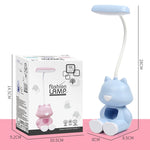 โคมไฟตั้งโต๊ะ LED พร้อมที่ใส่ปากกา FY6601 การ์ตูน 2 ชิ้น ป้องกันสายตา สำหรับหอพักนักเรียน สีชมพู, น้ำเงิน, เขียว