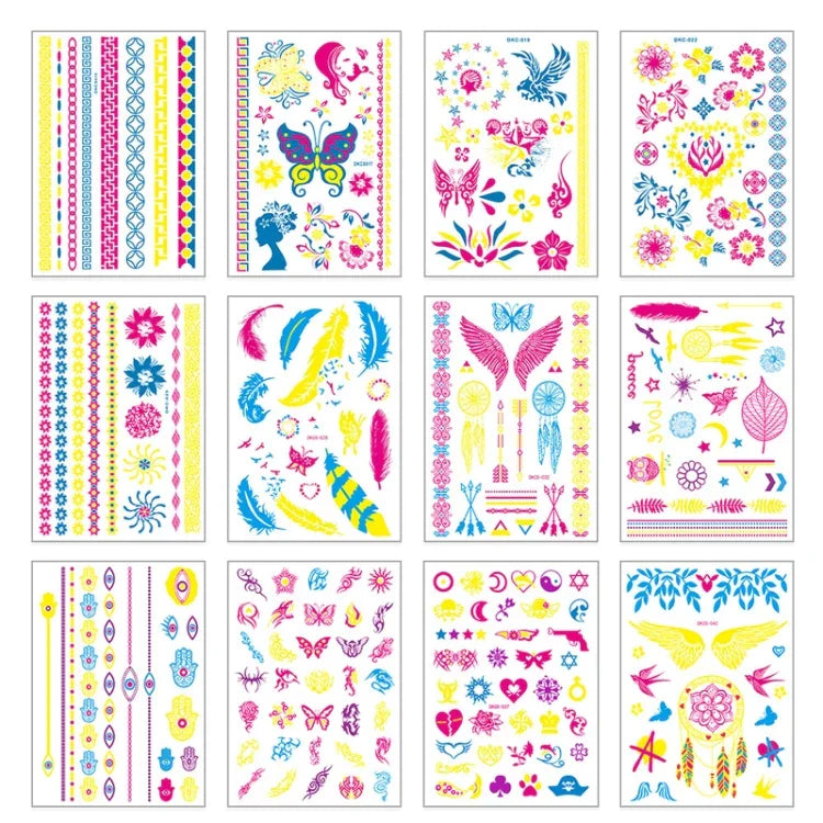สติ๊กเกอร์รอยสักแขนลายดอกไม้เรืองแสง 10 ชิ้น กันน้ำ, DKCS010, DKCS017, DKCS019, DKCS022, DKCS025, DKCS028, DKCS032, DKCS033, DKCS034, DKCS036, DKCS037, DKCS042