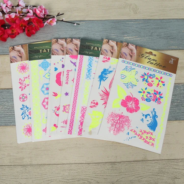 สติ๊กเกอร์รอยสักแขนลายดอกไม้เรืองแสง 10 ชิ้น กันน้ำ, DKCS010, DKCS017, DKCS019, DKCS022, DKCS025, DKCS028, DKCS032, DKCS033, DKCS034, DKCS036, DKCS037, DKCS042