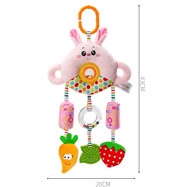 ของเล่นแขวนรถเข็นเด็กสำหรับเด็กอายุ 0-1 ปี ลูกปัดหมุนตุ๊กตา กระดิ่งเตียงเด็กตุ๊กตาขนฟู, H168190-3A หมี, H168190-3B กระต่าย