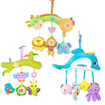 Baby Toys 0-1 Year Old Animal Bed Bells Soothing Plush Toys Baby Rattles Baby Carriage Hanging, A Crossbar - Deer, B Crossbar - Dolphins, C Crossbar - Birds