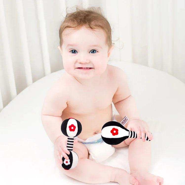 TOLOLO ของเล่นฝึกสายตาเด็ก 1 คู่ ของเล่นการศึกษาตั้งแต่แรกเกิด ค้อนทรายสีขาวดำ ลูกตุ้มทรงดัมเบล กระดิ่งเด็ก, T168263-2