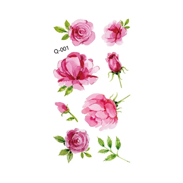 สติ๊กเกอร์รอยสักดอกไม้เล็กสดใส 50 ชิ้น ลายกุหลาบ กันน้ำ ติดทนนาน สำหรับแขน, Q-001, Q-002, Q-003, Q-012, Q-016, Q-017, Q-019, Q-022, Q-025, Q-029, Q-031, Q-032