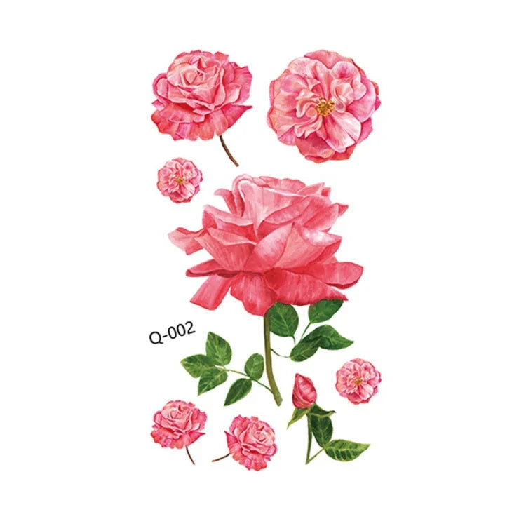 สติ๊กเกอร์รอยสักดอกไม้เล็กสดใส 50 ชิ้น ลายกุหลาบ กันน้ำ ติดทนนาน สำหรับแขน, Q-001, Q-002, Q-003, Q-012, Q-016, Q-017, Q-019, Q-022, Q-025, Q-029, Q-031, Q-032