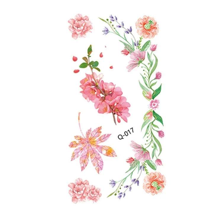 สติ๊กเกอร์รอยสักดอกไม้เล็กสดใส 50 ชิ้น ลายกุหลาบ กันน้ำ ติดทนนาน สำหรับแขน, Q-001, Q-002, Q-003, Q-012, Q-016, Q-017, Q-019, Q-022, Q-025, Q-029, Q-031, Q-032