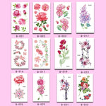 สติ๊กเกอร์รอยสักดอกไม้เล็กสดใส 50 ชิ้น ลายกุหลาบ กันน้ำ ติดทนนาน สำหรับแขน, Q-001, Q-002, Q-003, Q-012, Q-016, Q-017, Q-019, Q-022, Q-025, Q-029, Q-031, Q-032