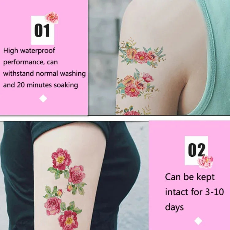 สติ๊กเกอร์รอยสักดอกไม้เล็กสดใส 50 ชิ้น ลายกุหลาบ กันน้ำ ติดทนนาน สำหรับแขน, Q-001, Q-002, Q-003, Q-012, Q-016, Q-017, Q-019, Q-022, Q-025, Q-029, Q-031, Q-032