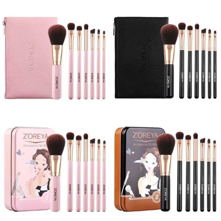 ชุดแปรงแต่งหน้า ZOREYA ZS744 7-in-1 เครื่องมือความงาม พร้อมกระเป๋า สีชมพู + กระเป๋า, สีดำ + กระเป๋า, สีชมพู + กล่องเหล็ก, สีดำ + กล่องเหล็ก