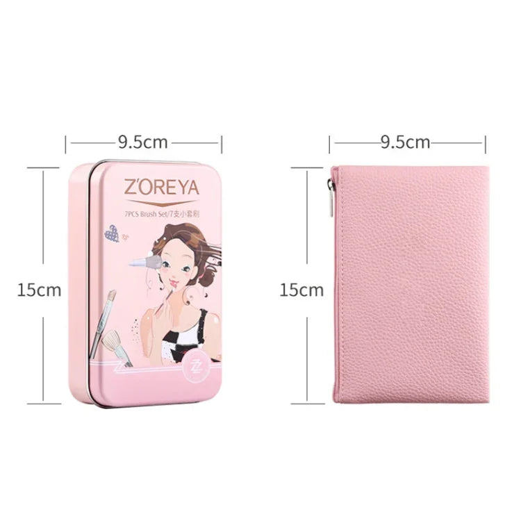 ชุดแปรงแต่งหน้า ZOREYA ZS744 7-in-1 เครื่องมือความงาม พร้อมกระเป๋า สีชมพู + กระเป๋า, สีดำ + กระเป๋า, สีชมพู + กล่องเหล็ก, สีดำ + กล่องเหล็ก