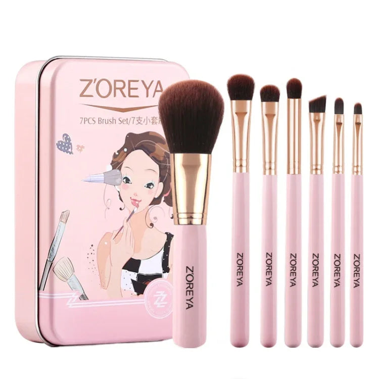 ชุดแปรงแต่งหน้า ZOREYA ZS744 7-in-1 เครื่องมือความงาม พร้อมกระเป๋า สีชมพู + กระเป๋า, สีดำ + กระเป๋า, สีชมพู + กล่องเหล็ก, สีดำ + กล่องเหล็ก