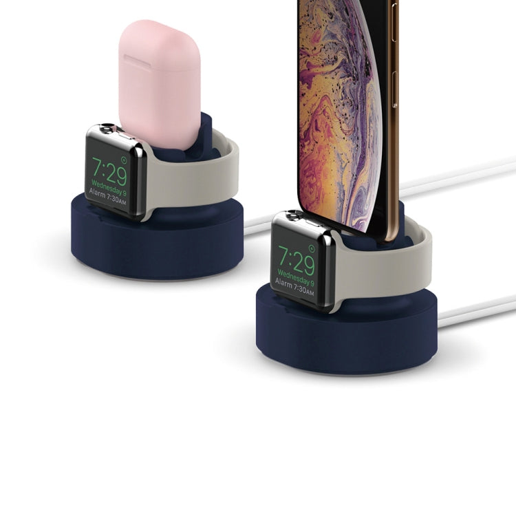 แท่นชาร์จนาฬิกาอัจฉริยะ 2-in-1 แบบตั้งโต๊ะ ซิลิโคน สำหรับ Apple Watch, สีดำ, สีขาว, สีชมพู, สีน้ำเงินเข้ม, สีเทา
