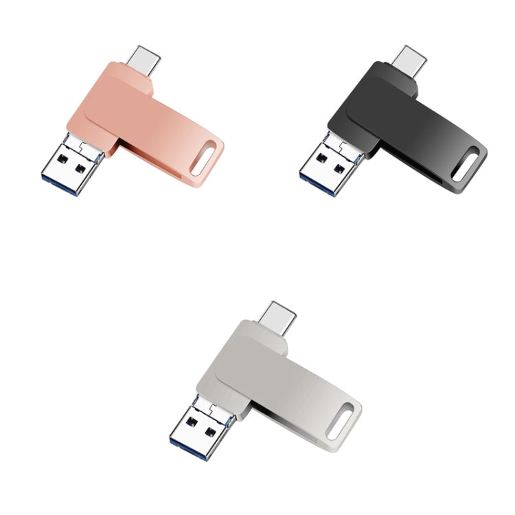 USB 3.0 + 8 พิน + USB-C / Type-C 3-in-1 แฟลชไดรฟ์โลหะหมุนได้ สำหรับโทรศัพท์และคอมพิวเตอร์, 32GB, 16GB, 64GB