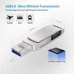 USB 3.0 + 8 พิน + USB-C / Type-C 3-in-1 แฟลชไดรฟ์โลหะหมุนได้ สำหรับโทรศัพท์และคอมพิวเตอร์, 32GB, 16GB, 64GB