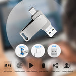 USB 3.0 + 8 พิน + USB-C / Type-C 3-in-1 แฟลชไดรฟ์โลหะหมุนได้ สำหรับโทรศัพท์และคอมพิวเตอร์, 32GB, 16GB, 64GB