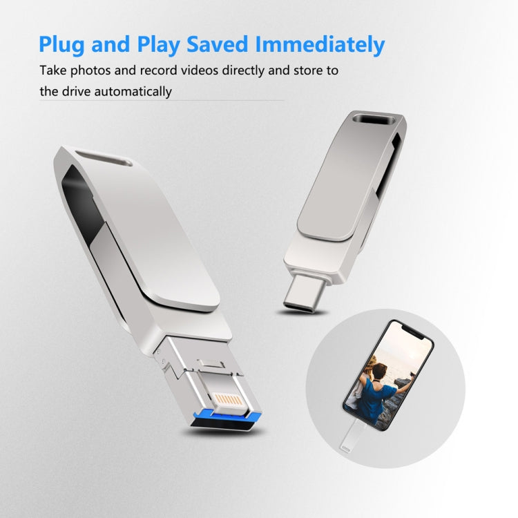 USB 3.0 + 8 พิน + USB-C / Type-C 3-in-1 แฟลชไดรฟ์โลหะหมุนได้ สำหรับโทรศัพท์และคอมพิวเตอร์, 32GB, 16GB, 64GB
