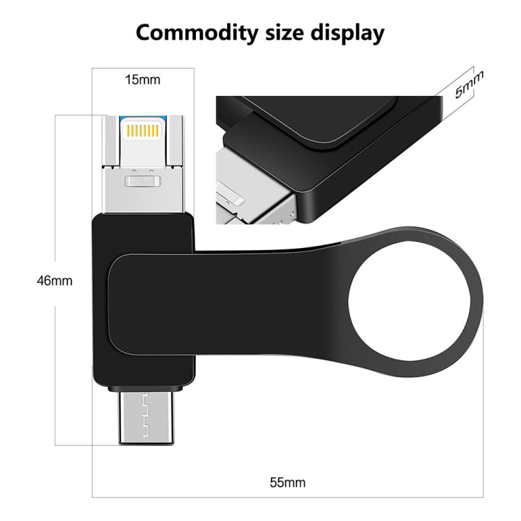 USB 3.0 + 8 พิน + USB-C / Type-C 3-in-1 แฟลชไดรฟ์โลหะสำหรับมือถือและคอมพิวเตอร์, 8GB, 16GB, 32GB, 64GB