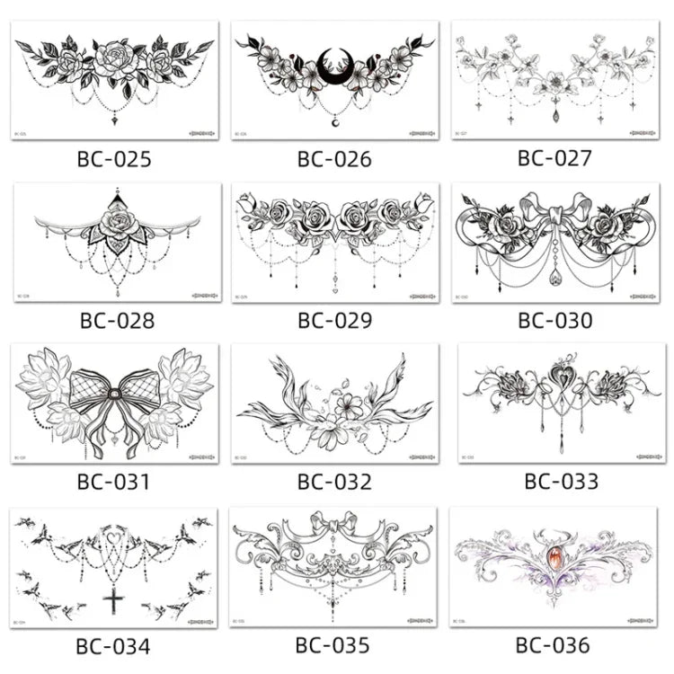 สติ๊กเกอร์รอยสักปกปิดแผลเป็นบริเวณกระดูกไหปลาร้ากันน้ำ 10 ชิ้น, BC-025, BC-026, BC-027, BC-028, BC-029, BC-030, BC-031, BC-032, BC-033, BC-034, BC-035, BC-036