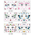สติ๊กเกอร์รอยสักกลิตเตอร์กันน้ำสำหรับเทศกาลดนตรี 10 ชิ้น, LG-001, LG-002, LG-003, LG-004, LG-005, LG-006