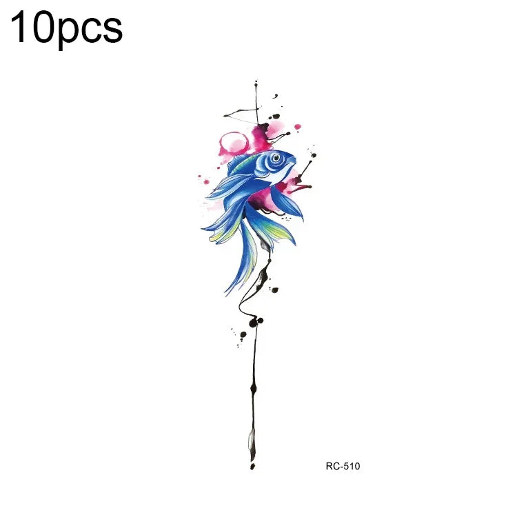 10 ชิ้น สติ๊กเกอร์รอยสักโอนสีแบบน้ำสดชื่นกันน้ำขนาดเล็ก, RC-501, RC-502, RC-503, RC-504, RC-505, RC-506, RC-507, RC-508, RC-509, RC-510, RC-511, RC-512, RC-513, RC-514, RC-515, RC-516