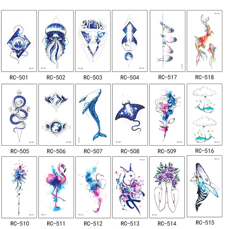 10 ชิ้น สติ๊กเกอร์รอยสักโอนสีแบบน้ำสดชื่นกันน้ำขนาดเล็ก, RC-501, RC-502, RC-503, RC-504, RC-505, RC-506, RC-507, RC-508, RC-509, RC-510, RC-511, RC-512, RC-513, RC-514, RC-515, RC-516