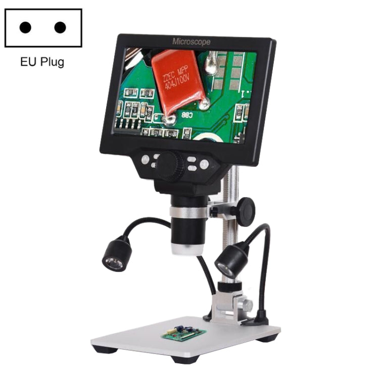 กล้องจุลทรรศน์ตั้งโต๊ะดิจิทัลแบบพกพาหน้าจอ LCD ขนาด 7 นิ้ว G1200D ความละเอียด 1200X พร้อมแบตเตอรี่ ปลั๊ก EU, ปลั๊ก US, ปลั๊ก AU, ปลั๊ก UK