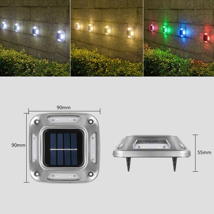 โคมไฟติดผนังพลังงานแสงอาทิตย์ 8 LED สแตนเลสสำหรับกลางแจ้ง ไฟสีขาว ไฟอุ่น ไฟหลากสี
