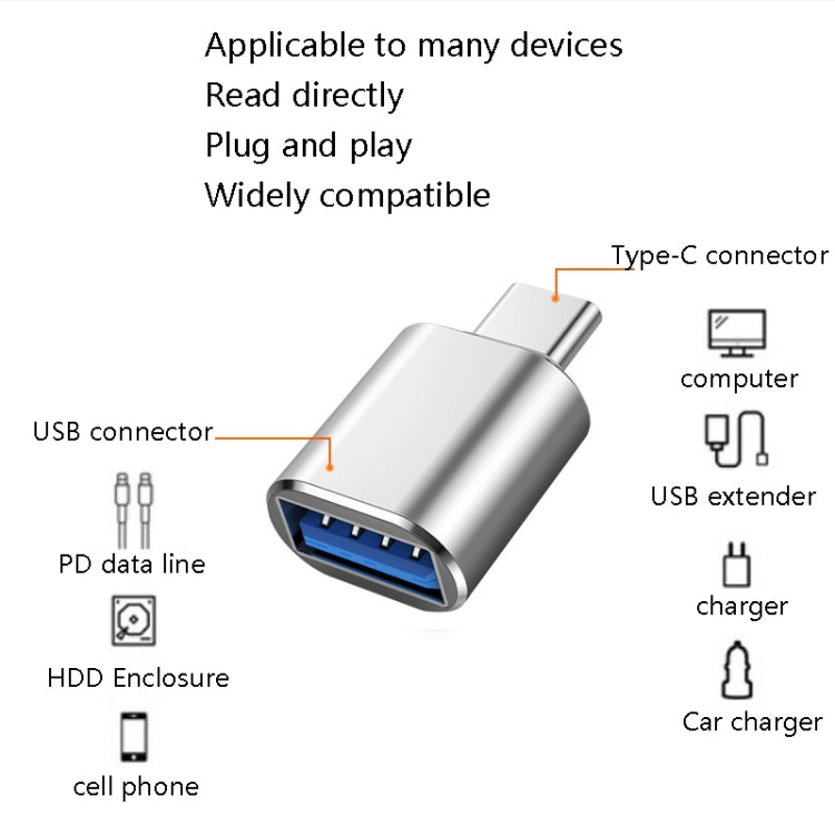 10 ชิ้น USB 3.0 ตัวเมียเป็น USB-C / Type-C ตัวผู้ อะแดปเตอร์ OTG, 10 ชิ้น ไม่มีไฟแสดงสถานะ