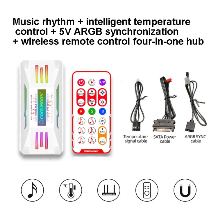 พัดลมระบายความร้อน PWM 5V ARGB COOLMOON CM-MPAC พร้อมรีโมทสำหรับเคสพีซี สไตล์: 4-in-1 (สีขาว), 4-in-1 (สีดำ), คอนโทรลเลอร์ 3-in-1 (สีขาว), คอนโทรลเลอร์ 3-in-1 (สีดำ)