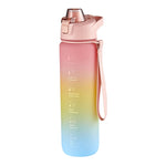 1000ml Large Capacity Gradient ColorsPlastic Sports Water Cup, Cherry Pink, Sky Blue, Silver Gray