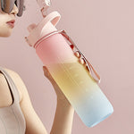 1000ml Large Capacity Gradient ColorsPlastic Sports Water Cup, Cherry Pink, Sky Blue, Silver Gray