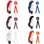 3 ชิ้น/ชุด หมวกดูแลผมแบบยาว + ผ้าคลุมผม + แหวนผม สีแดง, น้ำเงิน, ม่วง, ดำ, ขาว, ส้ม, แดงกุหลาบ, เงิน, แชมเปญ, น้ำเงินทะเลสาบ
