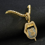 Skull Lips Tongue Pendant Single Row Necklace, Gold + Red, Silver + Red, Gold + Pink, Silver + Pink, Gold + Blue
