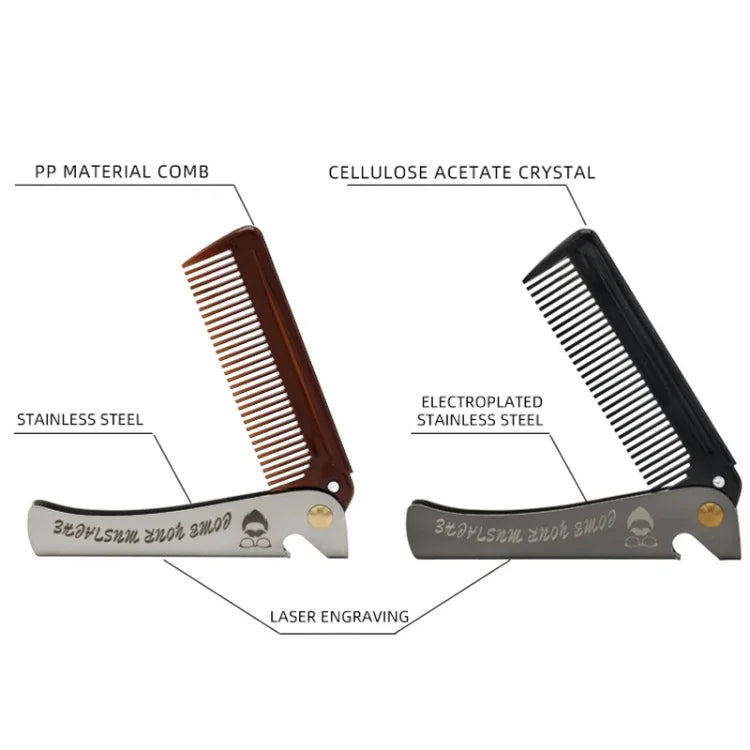 Folding Oil Head Comb Beard Styling Comb, Plating Gray, Amber