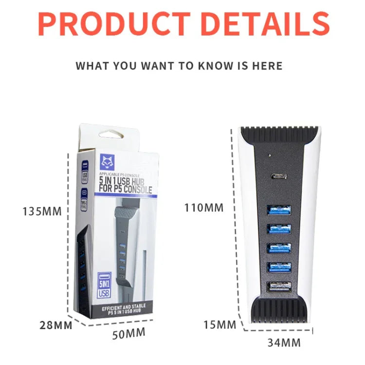 USB HUB 5-in-1 สำหรับเครื่องเล่น PS5, สำหรับ PS5 5-in-1
