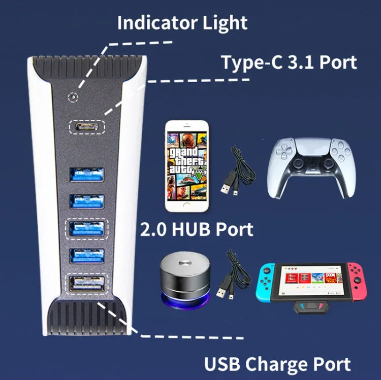 USB HUB 5-in-1 สำหรับเครื่องเล่น PS5, สำหรับ PS5 5-in-1