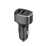 QIAKEY GT690C Dual USB + USB-C / Type-C Aluminum Alloy Three-Hole Car Charger, Black, Gray