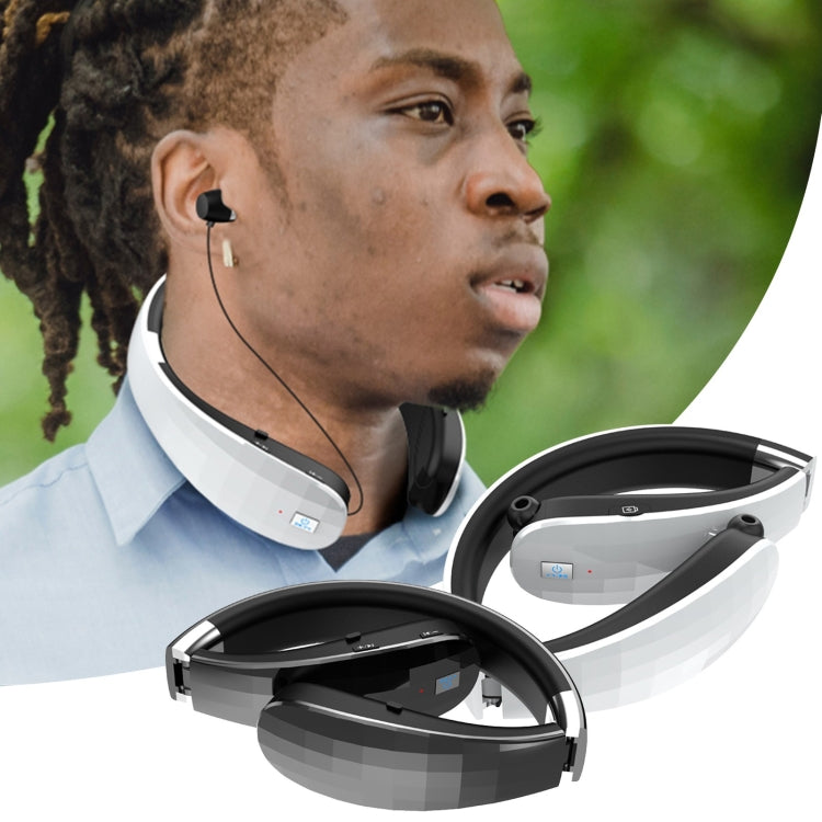 หูฟัง Bluetooth แบบพับได้คล้องคอ ปรับความยาวได้, สีดำ, สีขาว