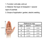 ถุงมือหนังแท้สำหรับงานเชื่อมสวนกลางแจ้ง JJ-1004 1 คู่ ขนาด S, M, L, XL
