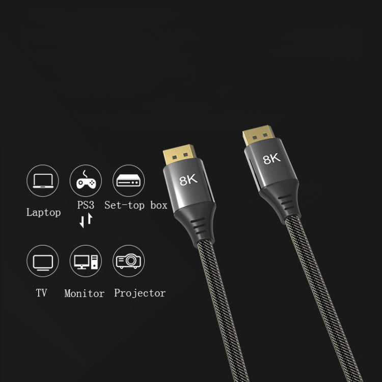 สายแสดงผล DisplayPort รุ่น DP1.4 เวอร์ชัน 8K ตัวผู้ต่อผู้ชาย สำหรับจอมอนิเตอร์คอมพิวเตอร์, ความยาว 0.5m, 1m, 1.5m, 2m, 3m, 5m, 7m, 10m